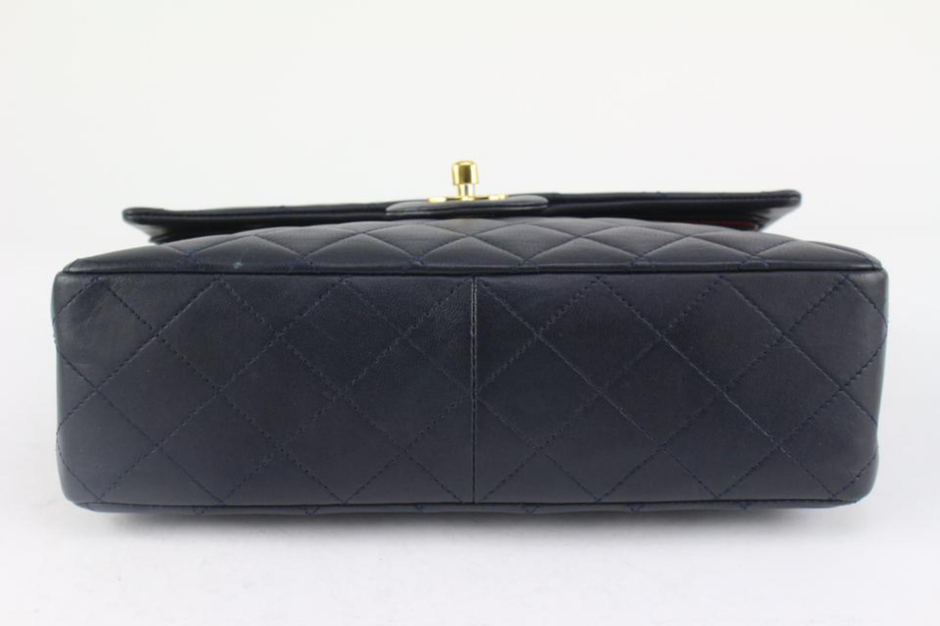 Chanel Navy Quilted Lambskin GHW Square Half Flap Medium Classic Bag 1116c39 For Sale 2