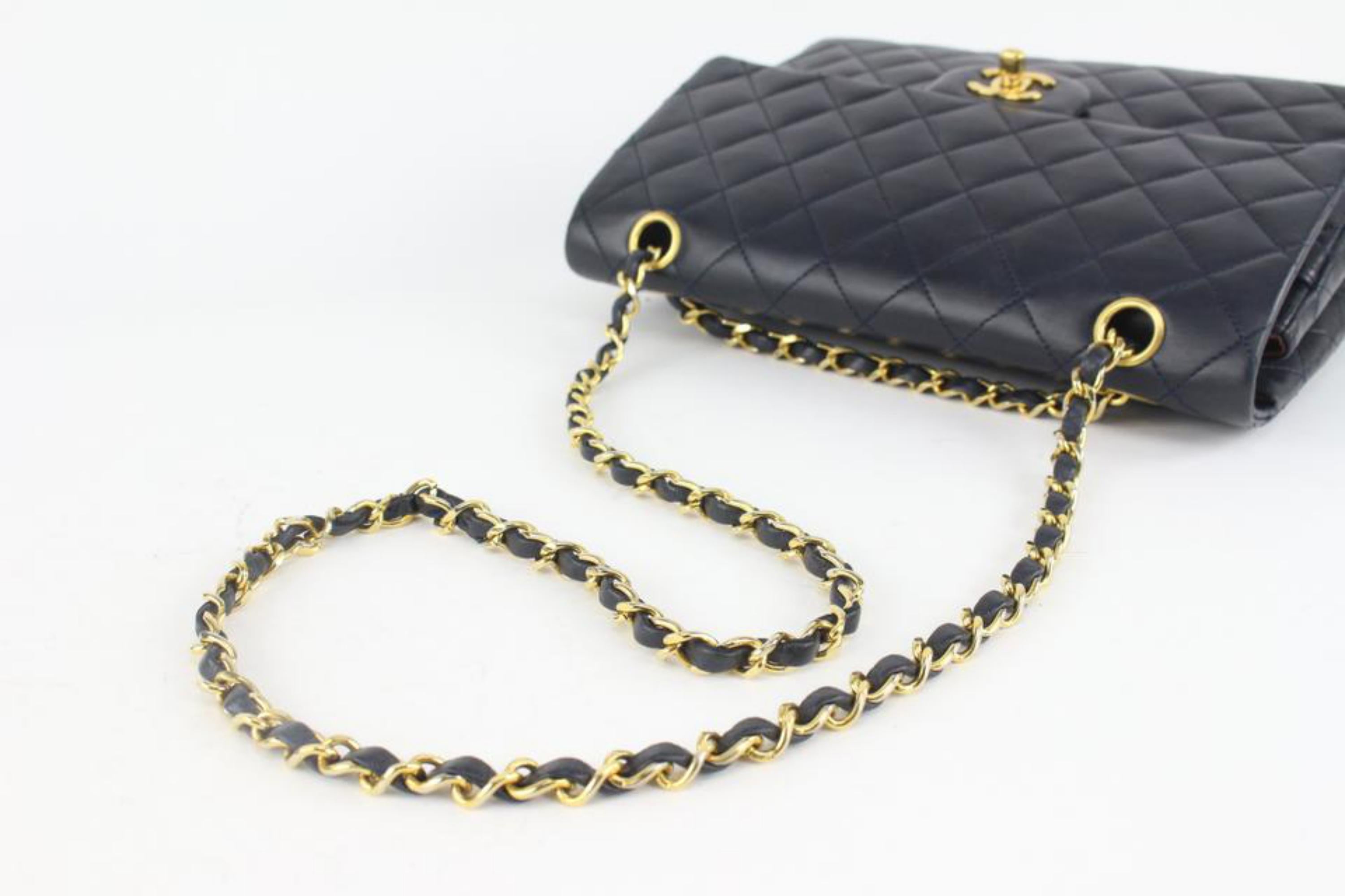 Black Chanel Navy Quilted Lambskin GHW Square Half Flap Medium Classic Bag 1116c39 For Sale