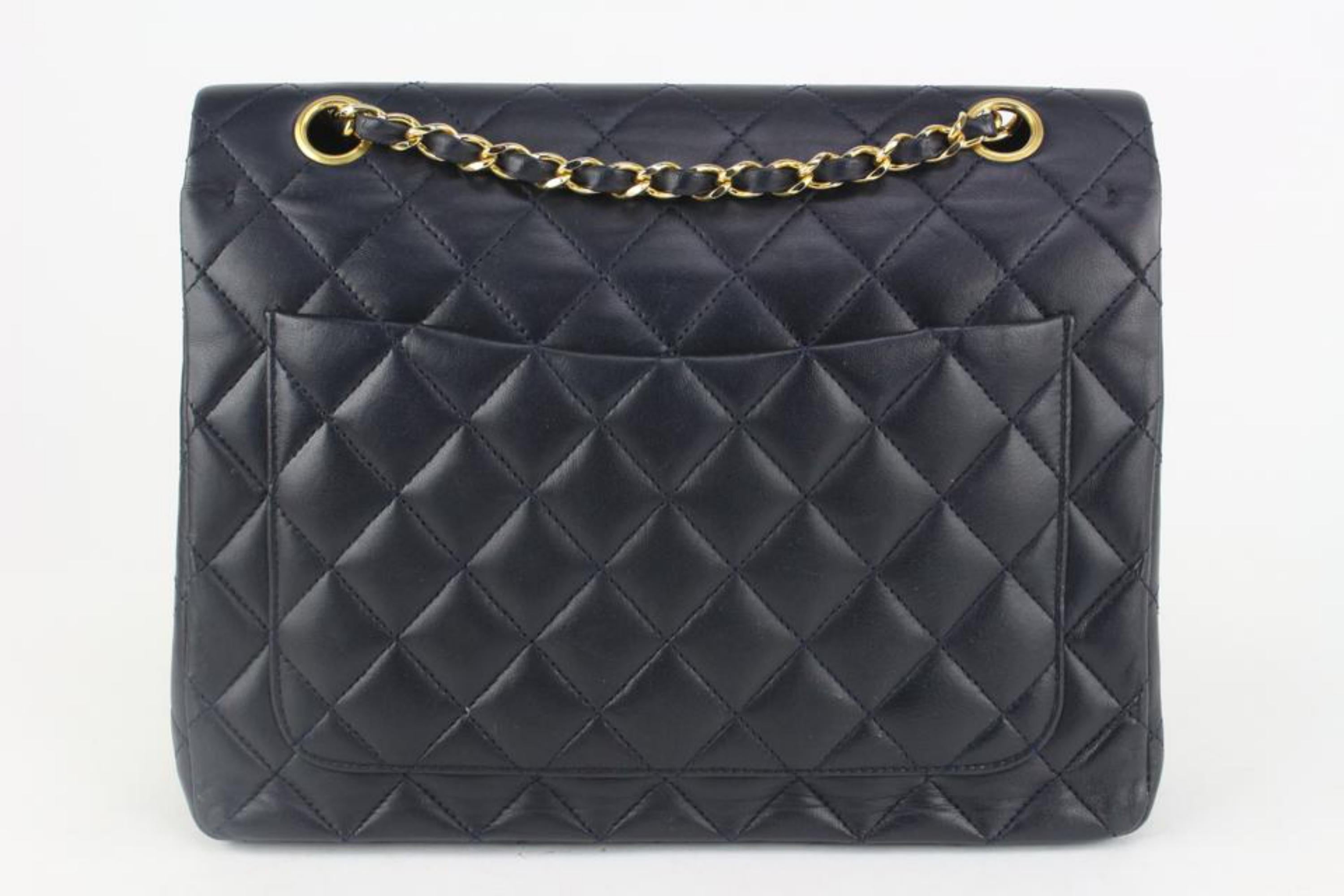 Women's Chanel Navy Quilted Lambskin GHW Square Half Flap Medium Classic Bag 1116c39 For Sale