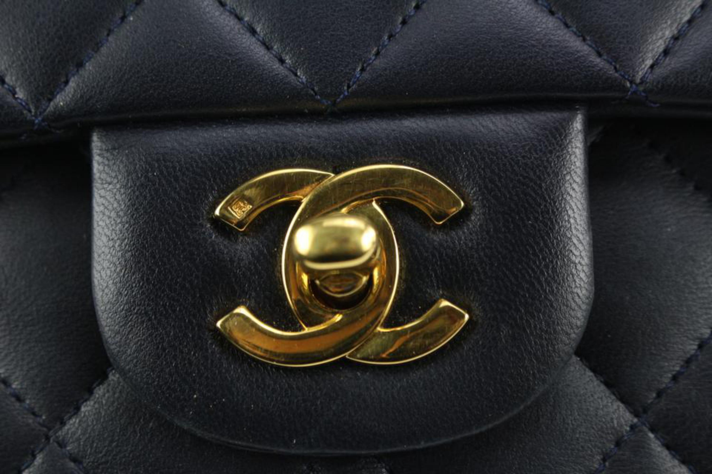 Chanel Navy Quilted Lambskin GHW Square Half Flap Medium Classic Bag 1116c39 For Sale 1
