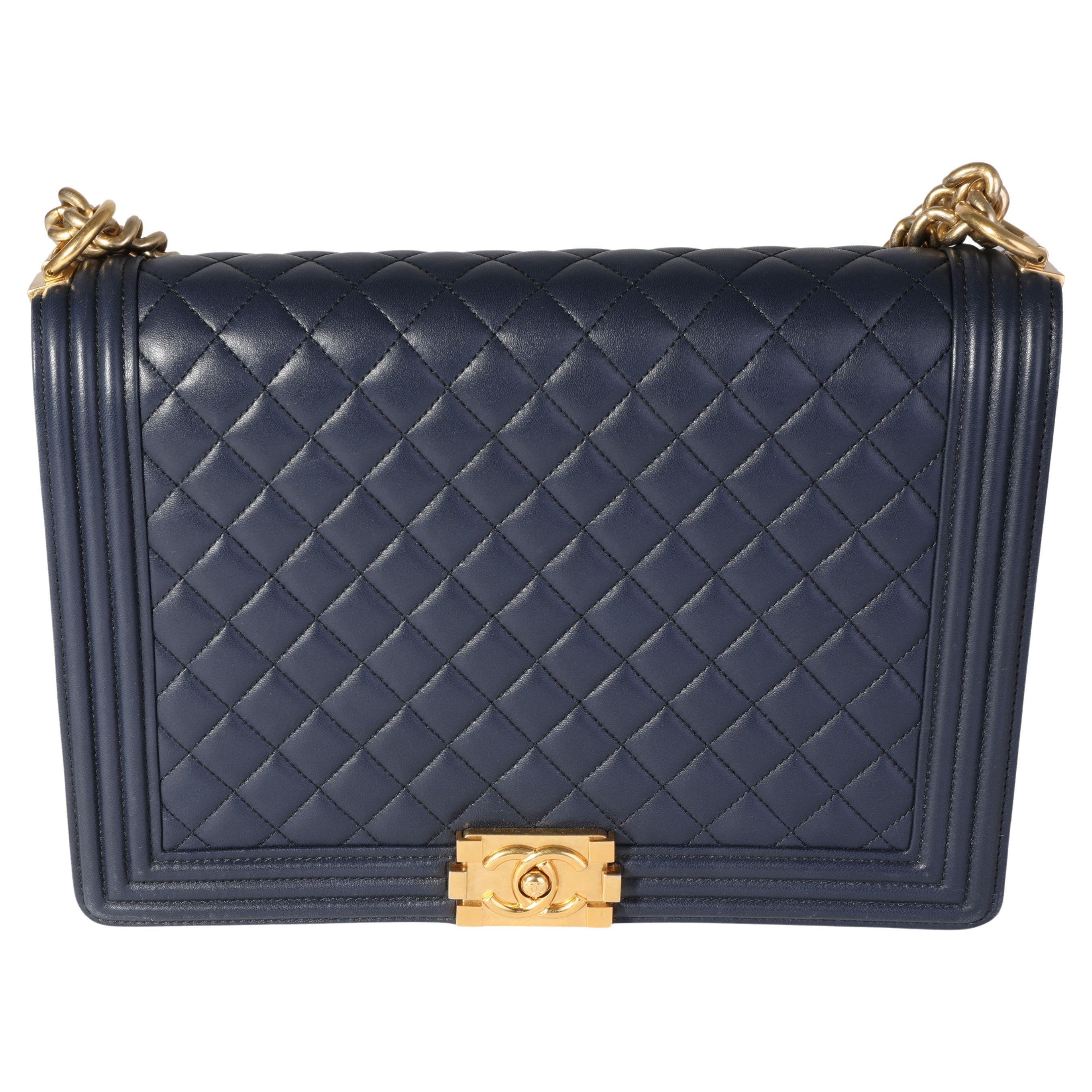 Chanel Navy Quilted Lambskin Large Boy Bag
