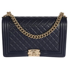 Chanel Navy Quilted Lambskin Large Boy Bag