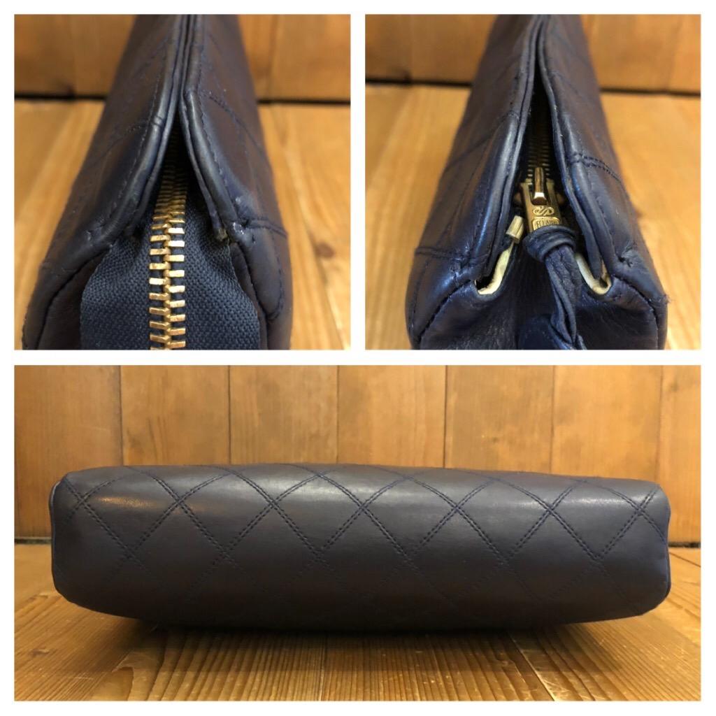 CHANEL Navy Quilted Lambskin Leather Clutch Bag In Excellent Condition In Bangkok, TH