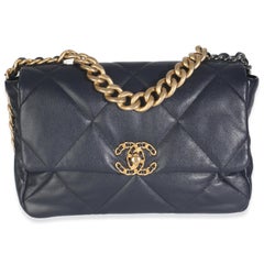 Chanel Navy Quilted Lambskin Medium Chanel 19 Flap Bag