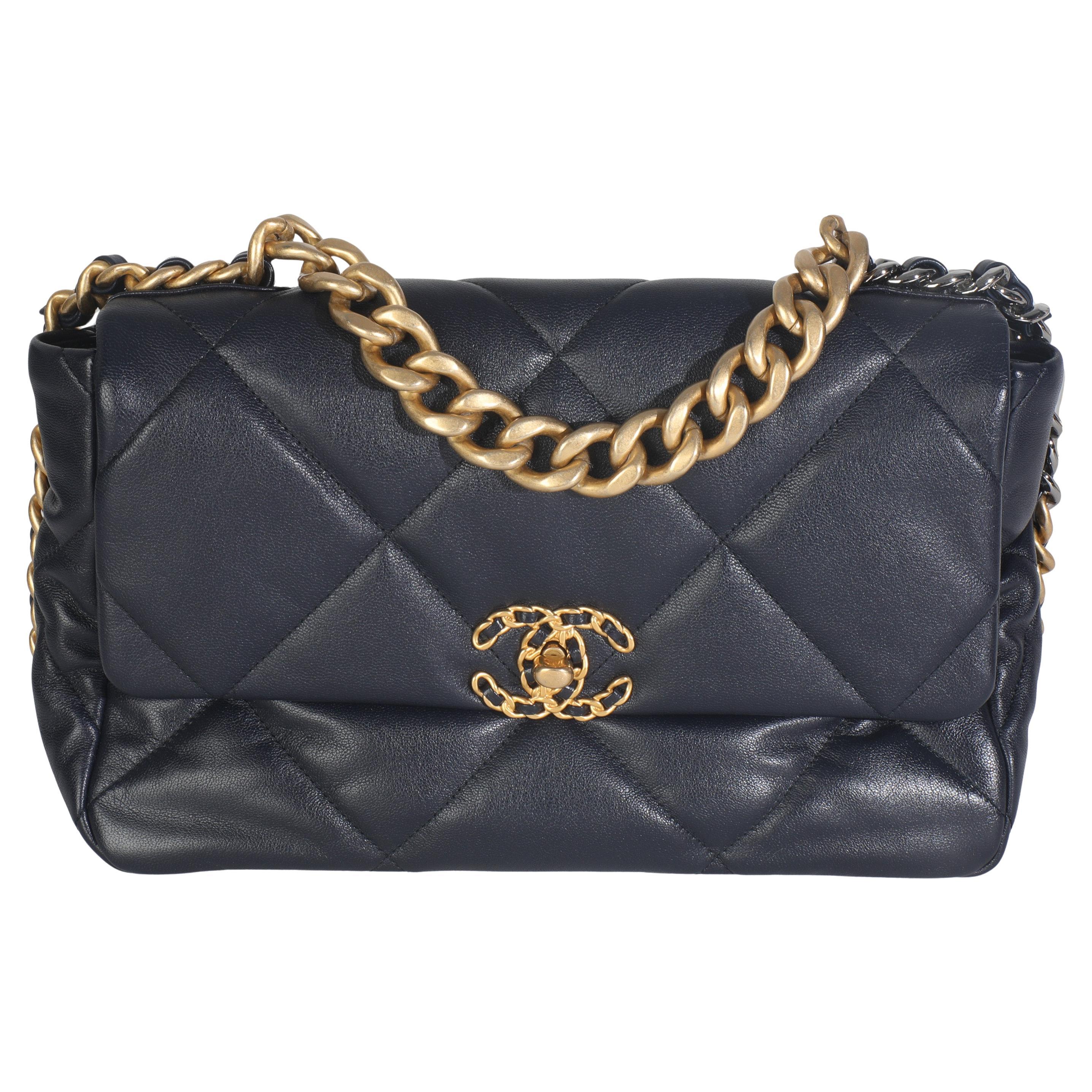 Chanel Navy Navy Quilted Lambskin Medium Chanel 19 Flap Bag