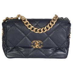 Chanel Navy Navy Quilted Lambskin Medium Chanel 19 Flap Bag