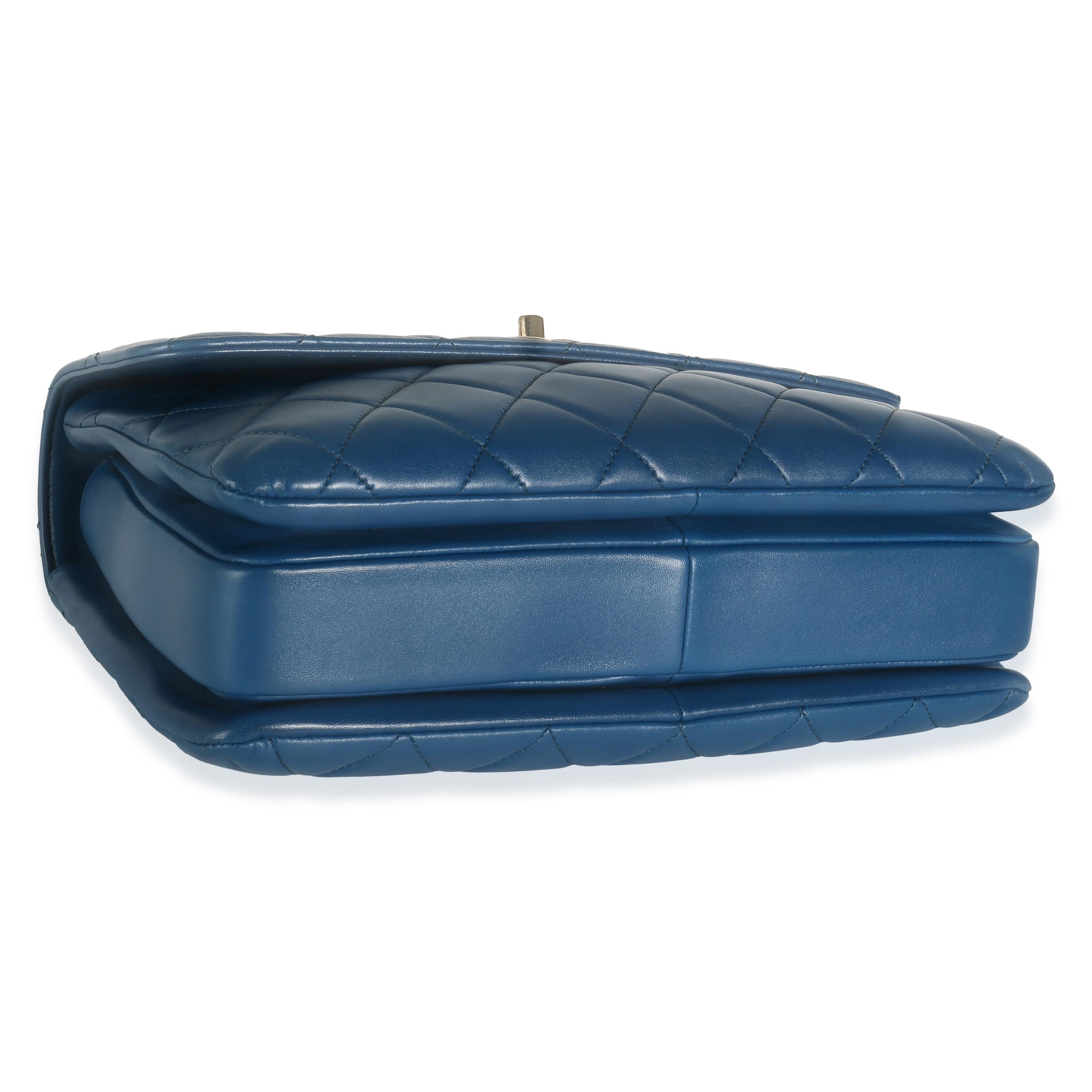 Chanel Navy Quilted Lambskin Medium Trendy Top Handle Bag For Sale 2