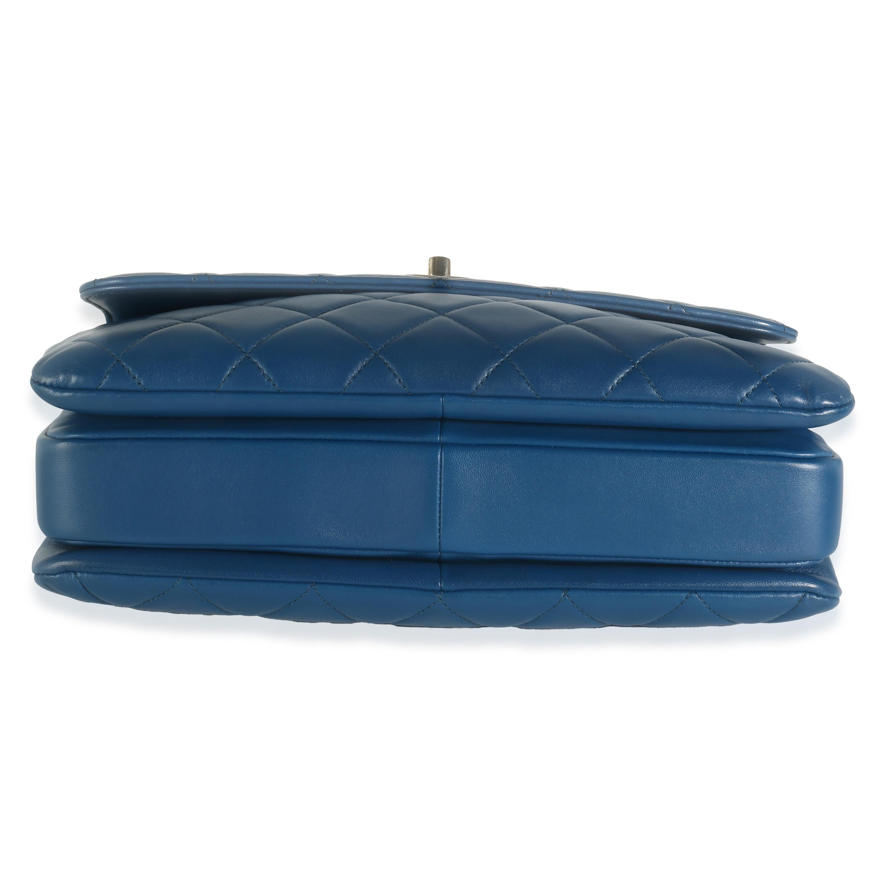Chanel Navy Quilted Lambskin Medium Trendy Top Handle Bag For Sale 3