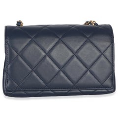 Chanel Navy Quilted Lambskin Mini Diamond Lock Flap Bag