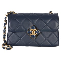 Chanel Navy Quilted Lambskin Mini Diamond Lock Flap Bag