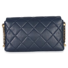 Chanel Navy Quilted Lambskin Pearl CC Crush Small Triple Chain Flap Bag