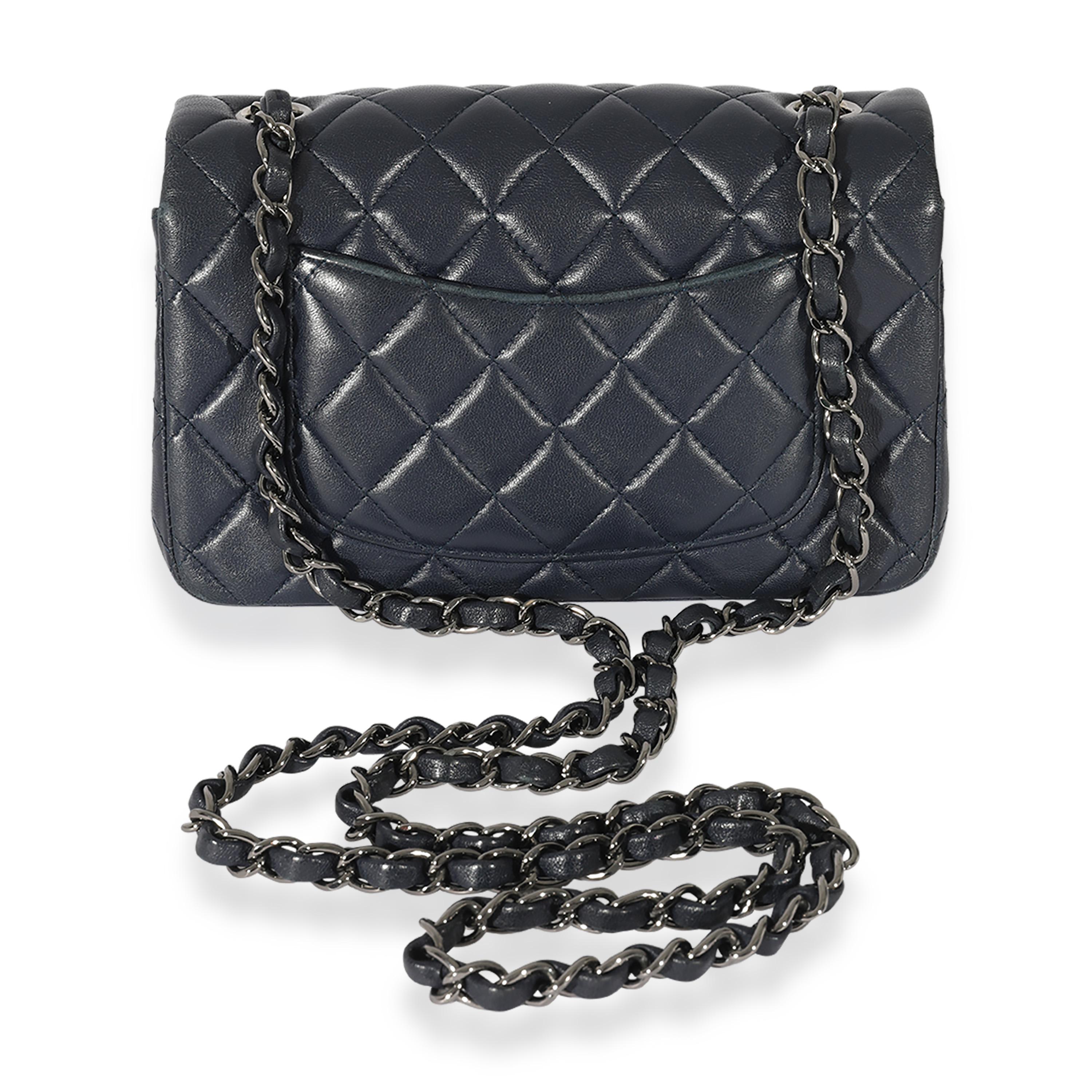 Chanel Navy Quilted Lambskin Rectangular Mini Flap Bag In Excellent Condition In New York, NY