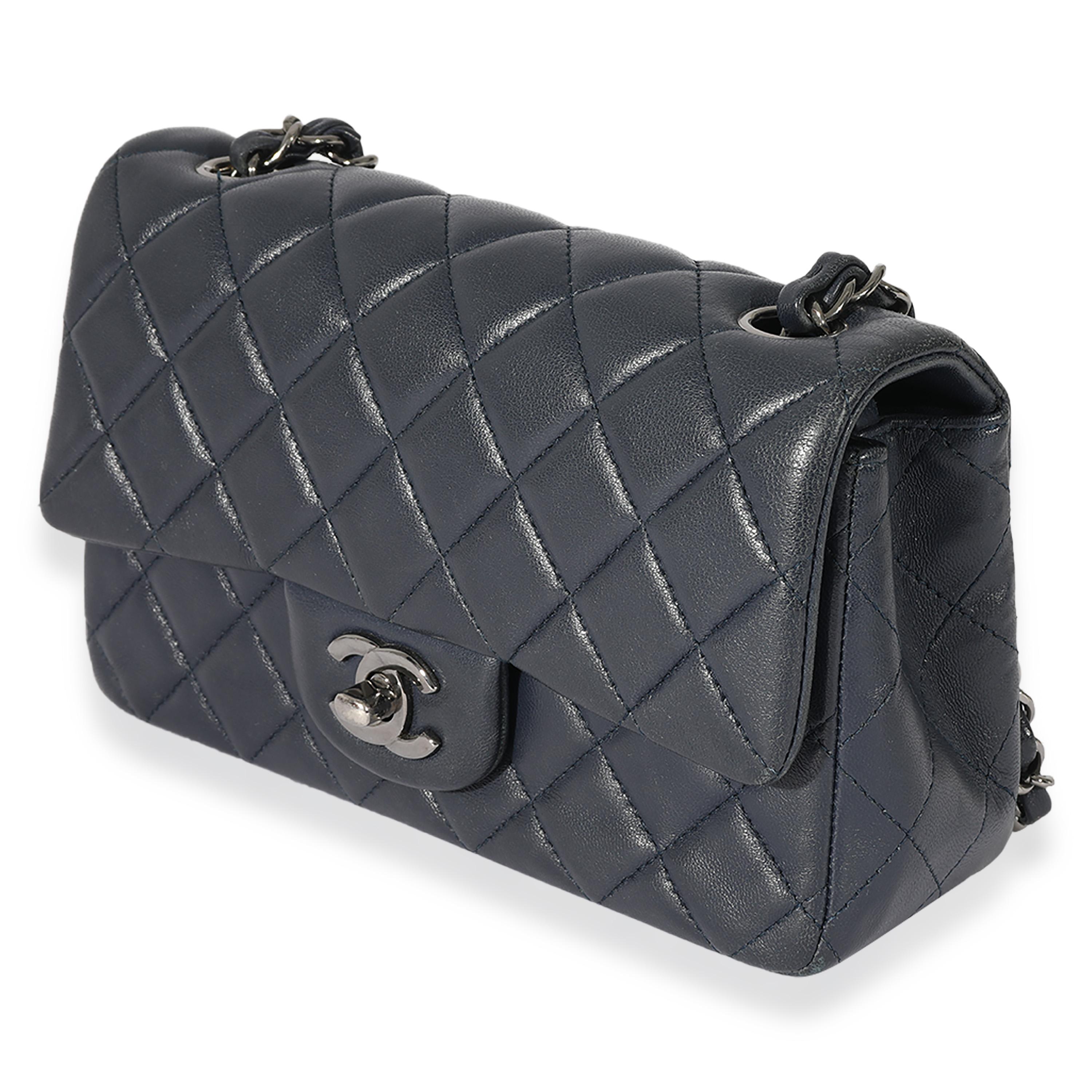 Women's Chanel Navy Quilted Lambskin Rectangular Mini Flap Bag