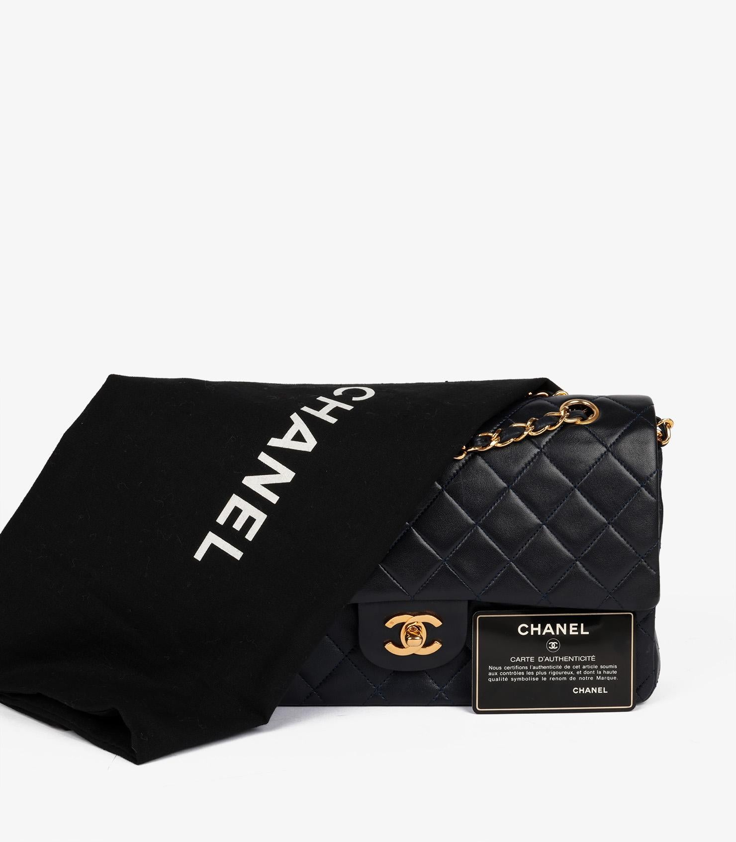 Chanel Navy Quilted Lambskin Vintage Medium Classic Double Flap Bag For Sale 7