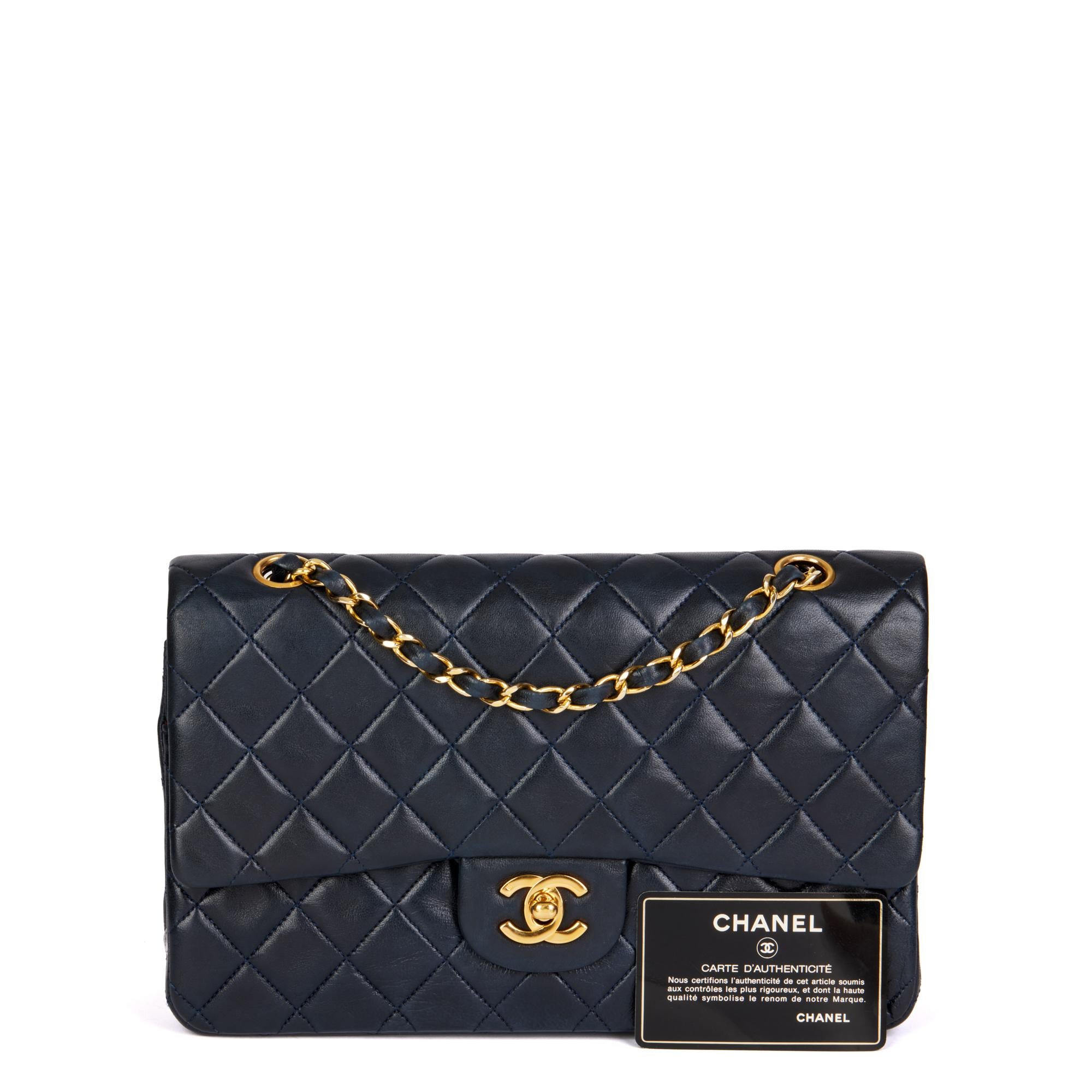 CHANEL Navy Quilted Lambskin Vintage Medium Classic Double Flap Bag  7