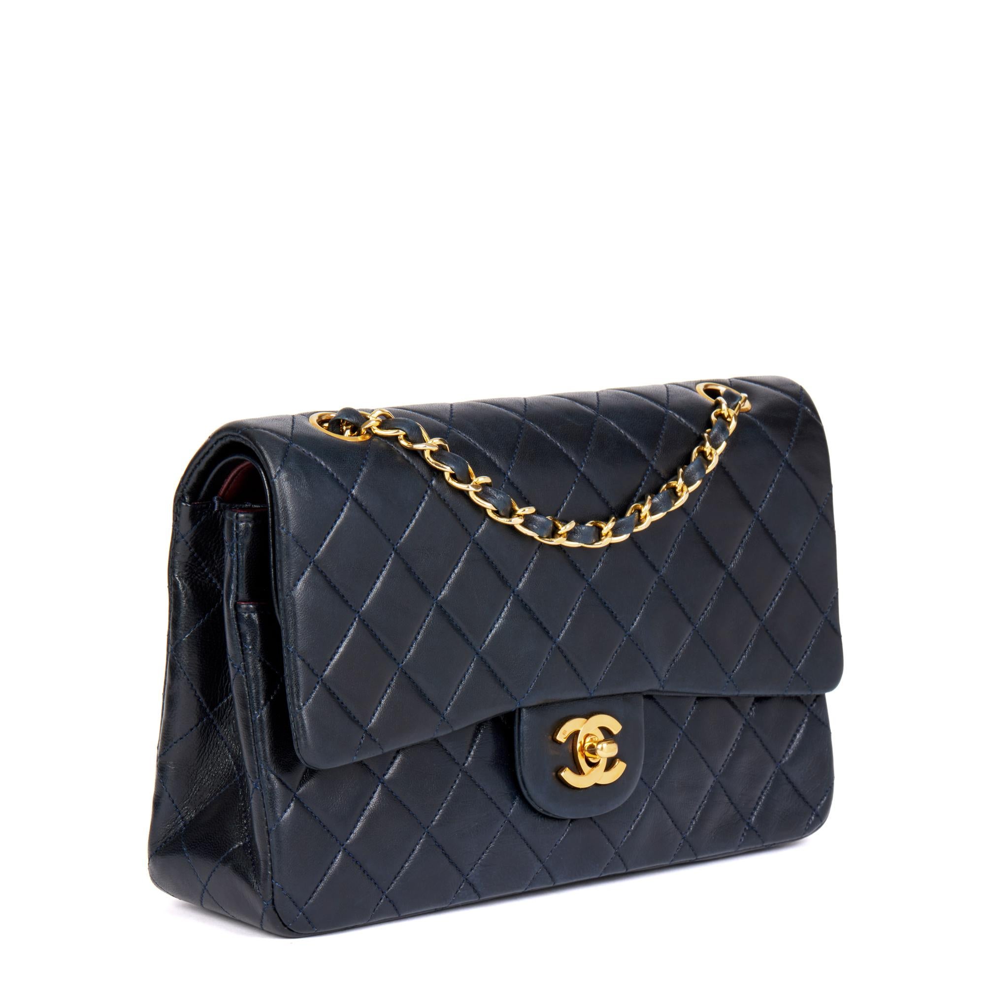 CHANEL
Navy Quilted Lambskin Vintage Medium Classic Double Flap Bag 

Xupes Reference: HB4719
Serial Number: 1396570
Age (Circa): 1990
Accompanied By: Authenticity Card
Authenticity Details: Authenticity Card, Serial Sticker (Made in France)
Gender: