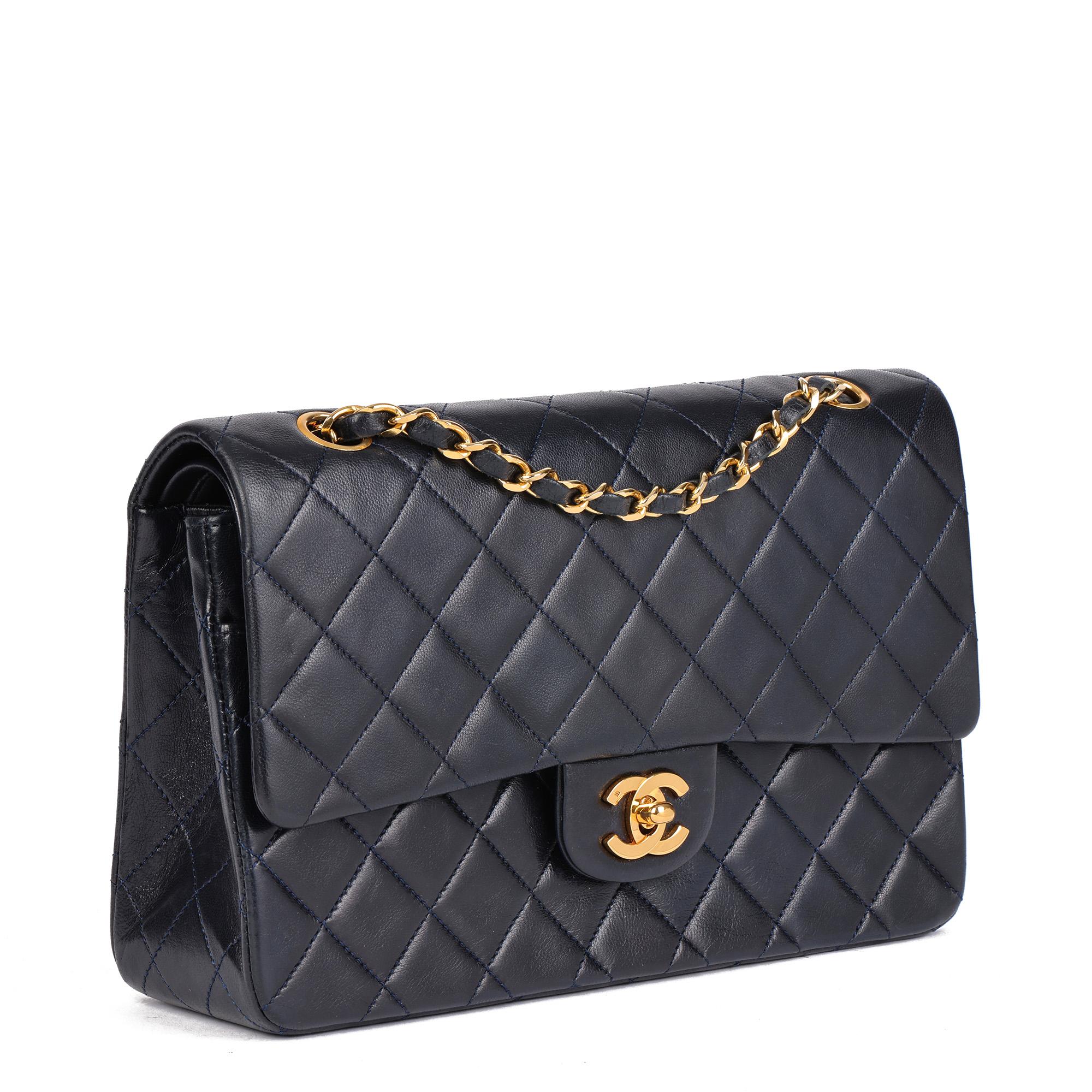 CHANEL
Navy  Quilted Lambskin Vintage Medium Classic Double Flap Bag 

Serial Number: 0587514
Age (Circa): 1987
Accompanied By: Chanel Dust Bag
Authenticity Details: Serial Sticker (Made in France)
Gender: Ladies
Type: Shoulder

Colour: