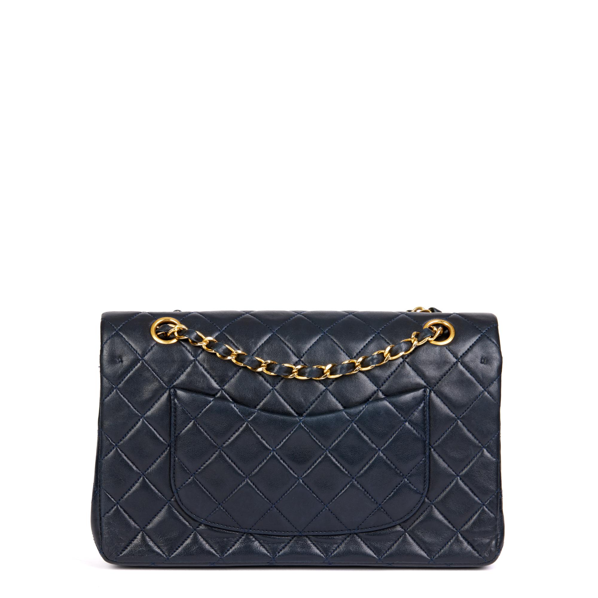Women's CHANEL Navy Quilted Lambskin Vintage Medium Classic Double Flap Bag 