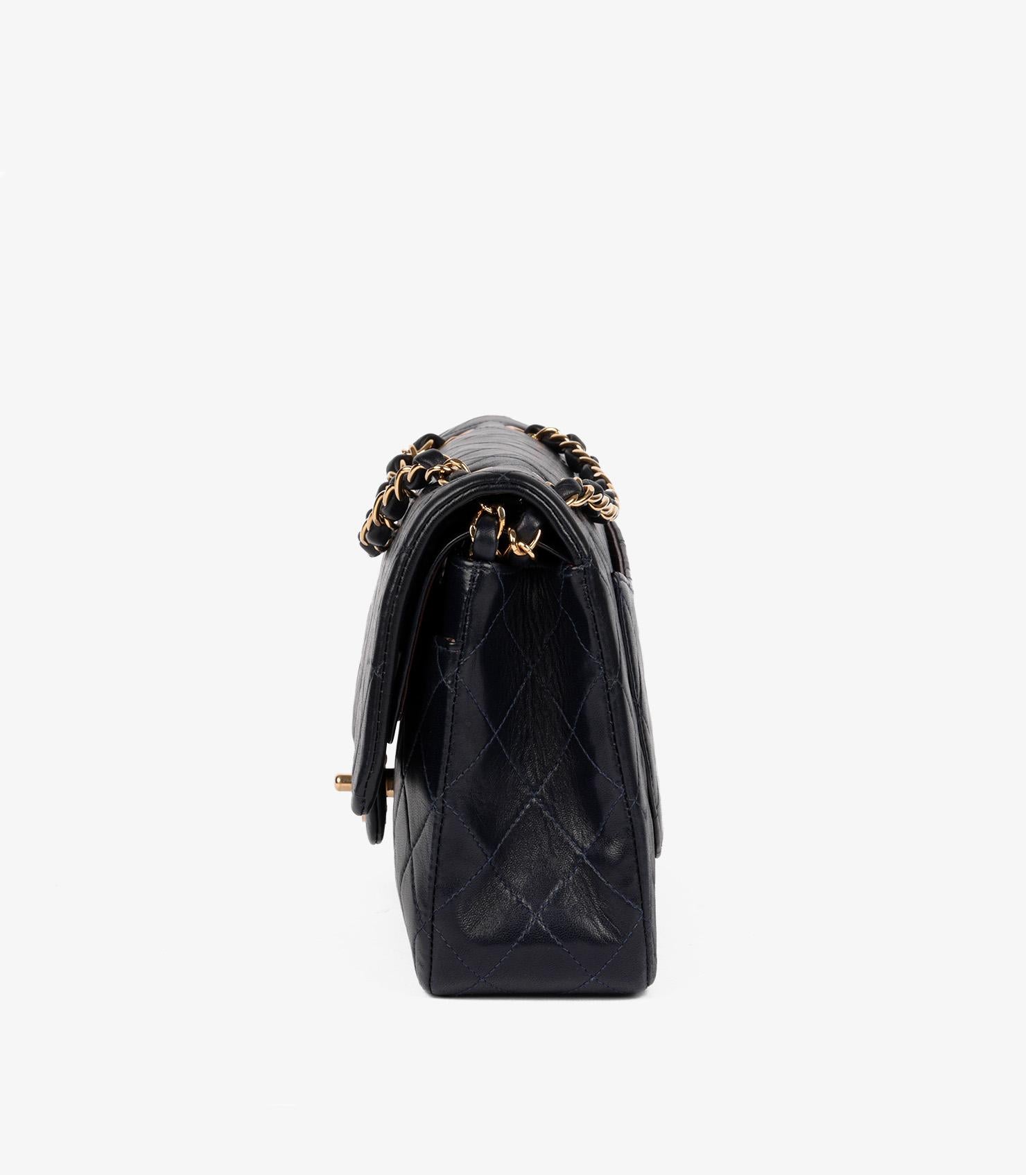 Chanel Navy Quilted Lambskin Vintage Medium Classic Double Flap Bag For Sale 1