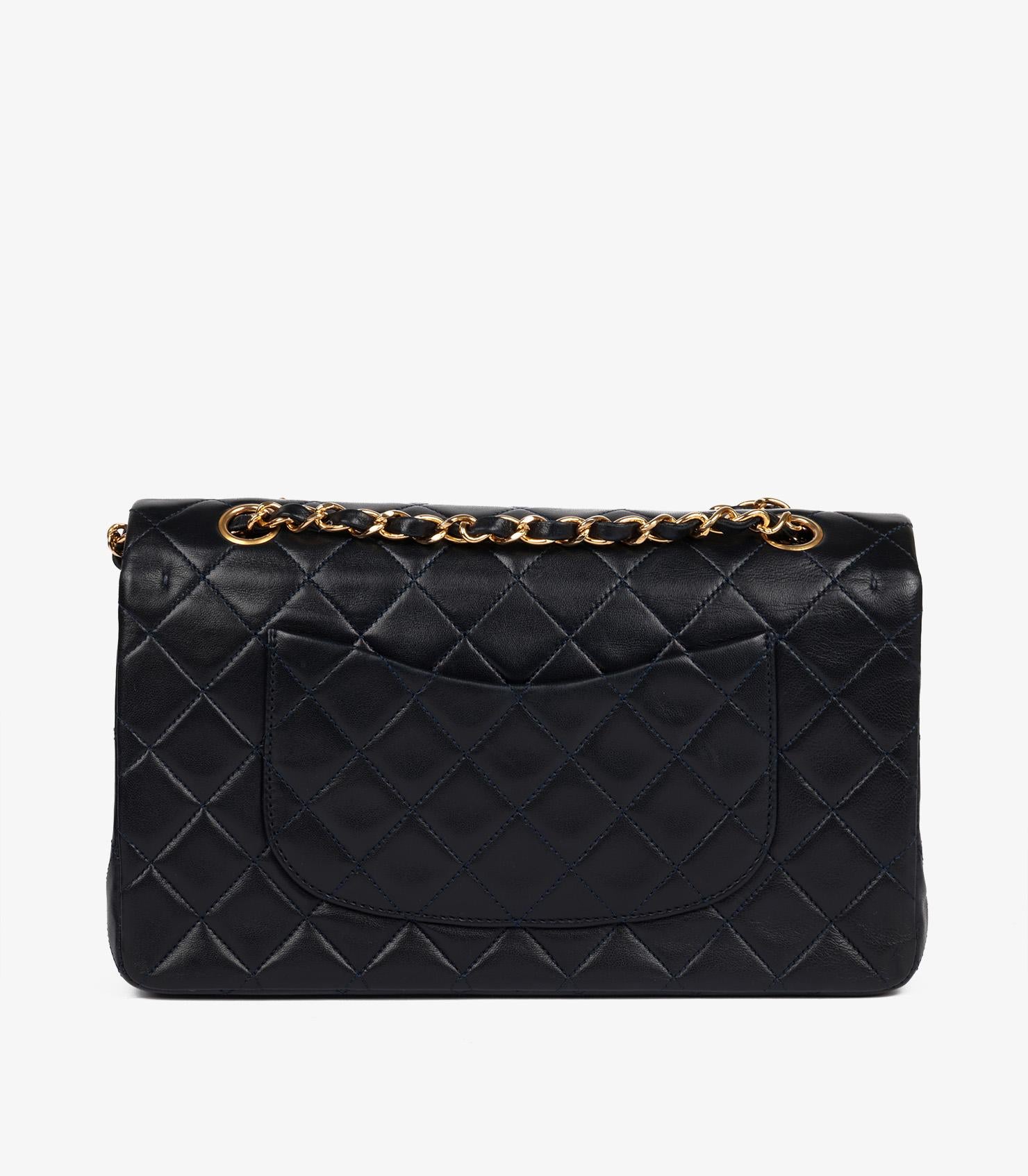 Chanel Navy Quilted Lambskin Vintage Medium Classic Double Flap Bag For Sale 1