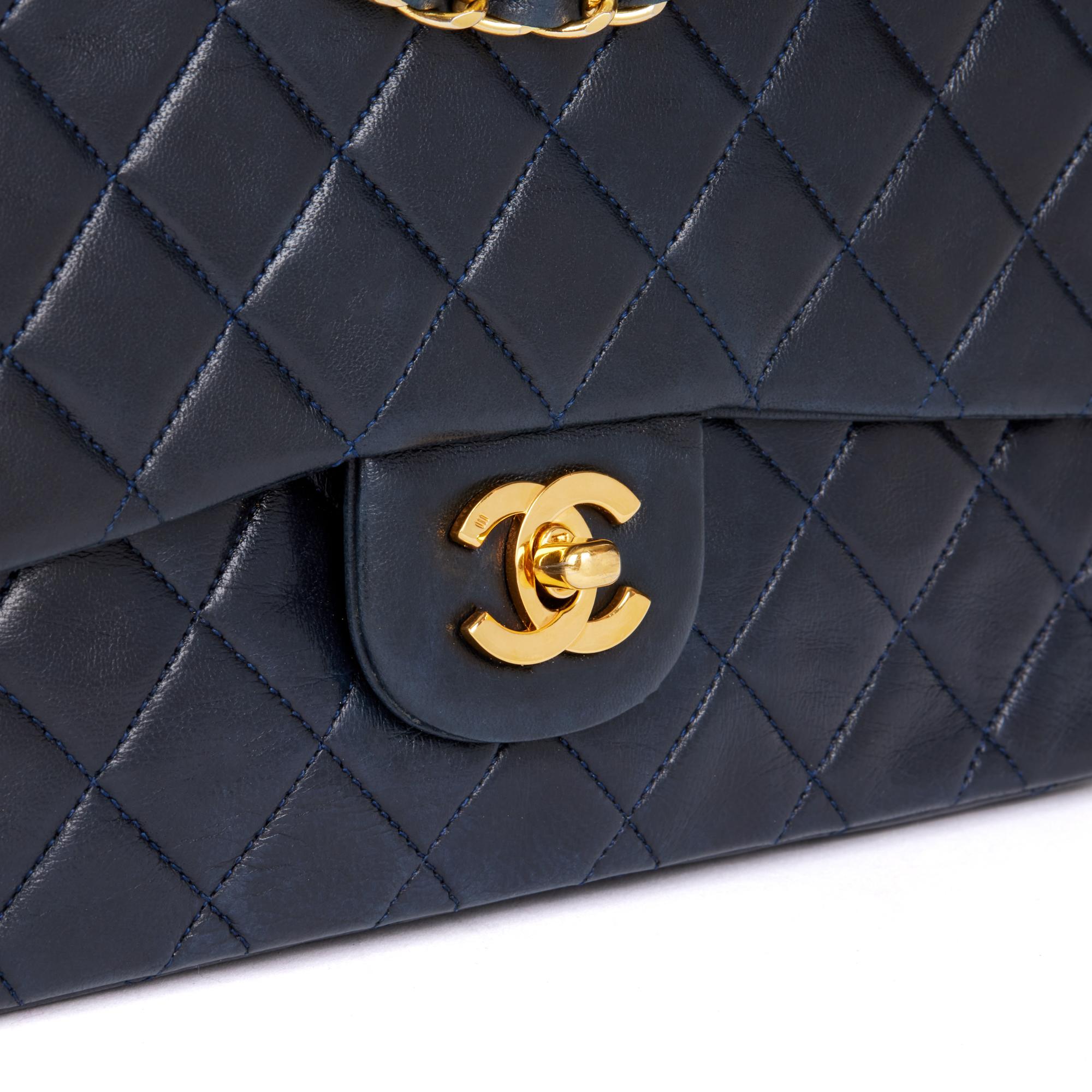 CHANEL Navy Quilted Lambskin Vintage Medium Classic Double Flap Bag  2