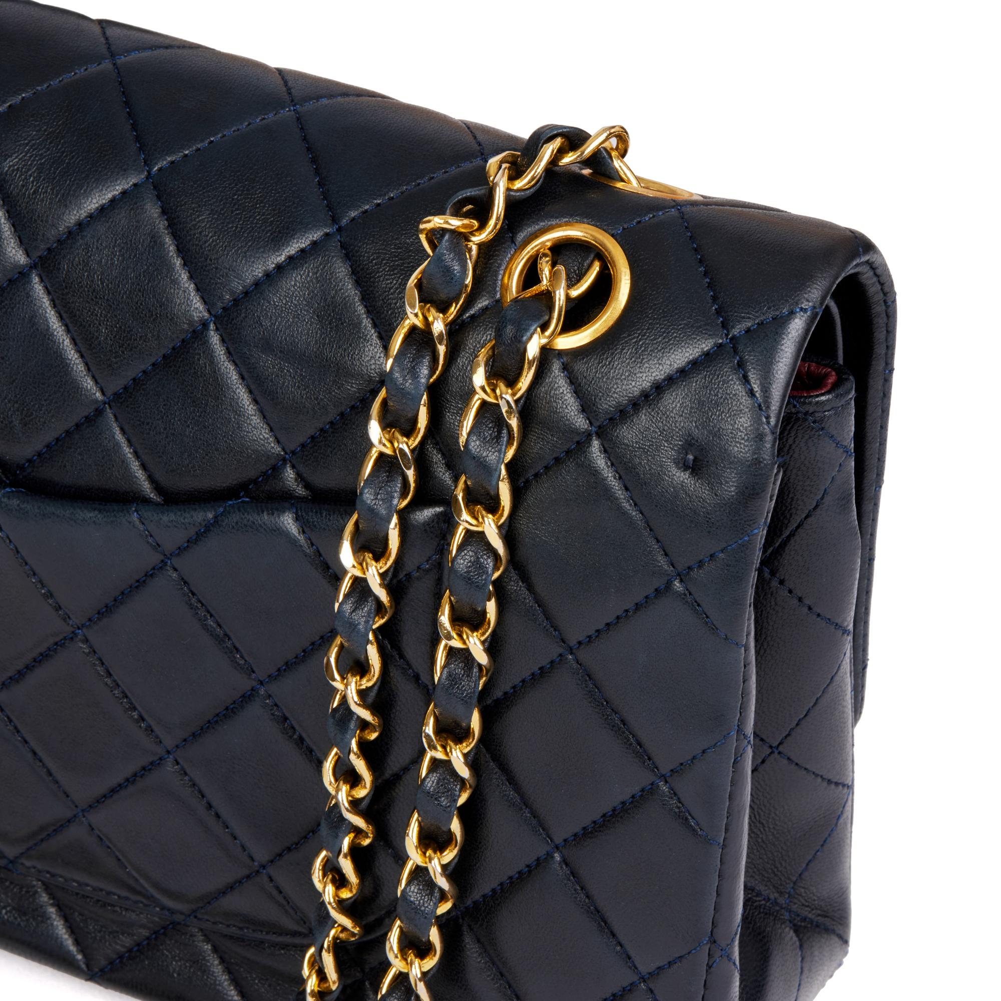 CHANEL Navy Quilted Lambskin Vintage Medium Classic Double Flap Bag  3