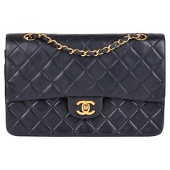 CHANEL Navy  Quilted Lambskin Vintage Medium Classic Double Flap Bag 