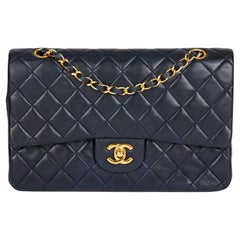 CHANEL Navy Quilted Lambskin Vintage Medium Classic Double Flap Bag 