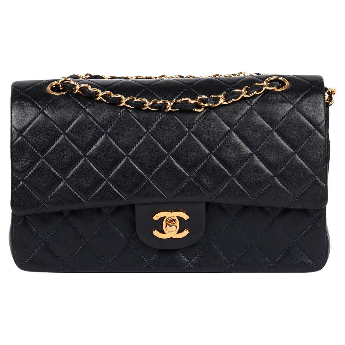 Chanel Navy Quilted Lambskin Vintage Medium Classic Double Flap Bag