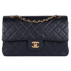 Chanel Navy Quilted Lambskin Vintage Medium Classic Double Flap Bag