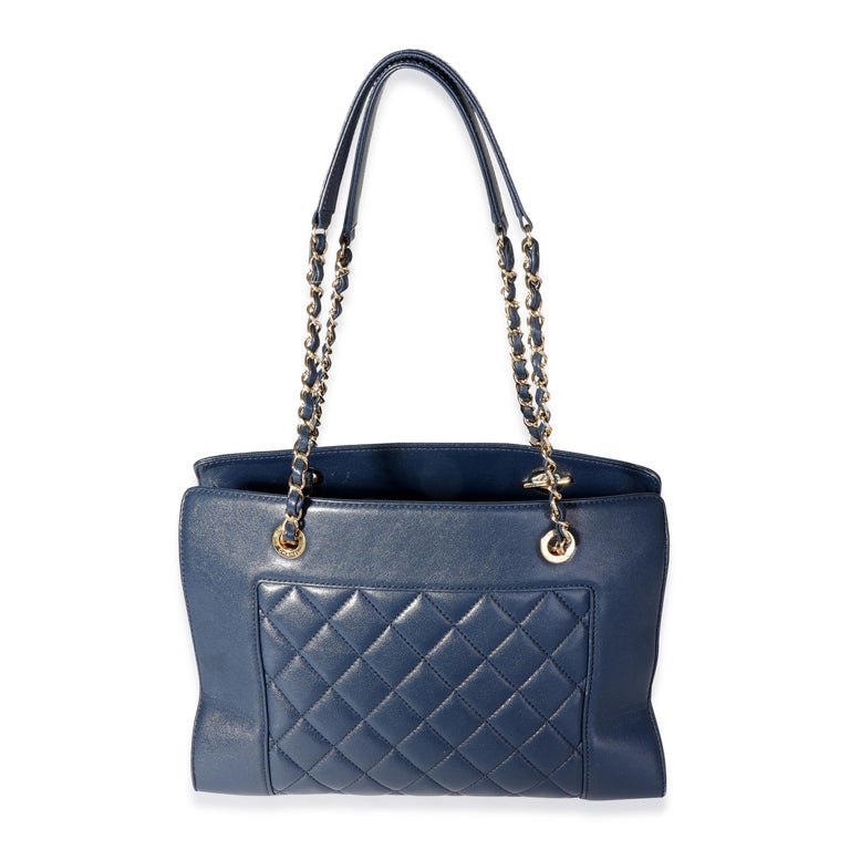 Chanel Navy Quilted Leather Mademoiselle Vintage Shopping Tote For Sale at  1stDibs