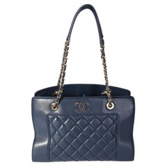 Chanel Navy Quilted Leather Mademoiselle Vintage Shopping Tote