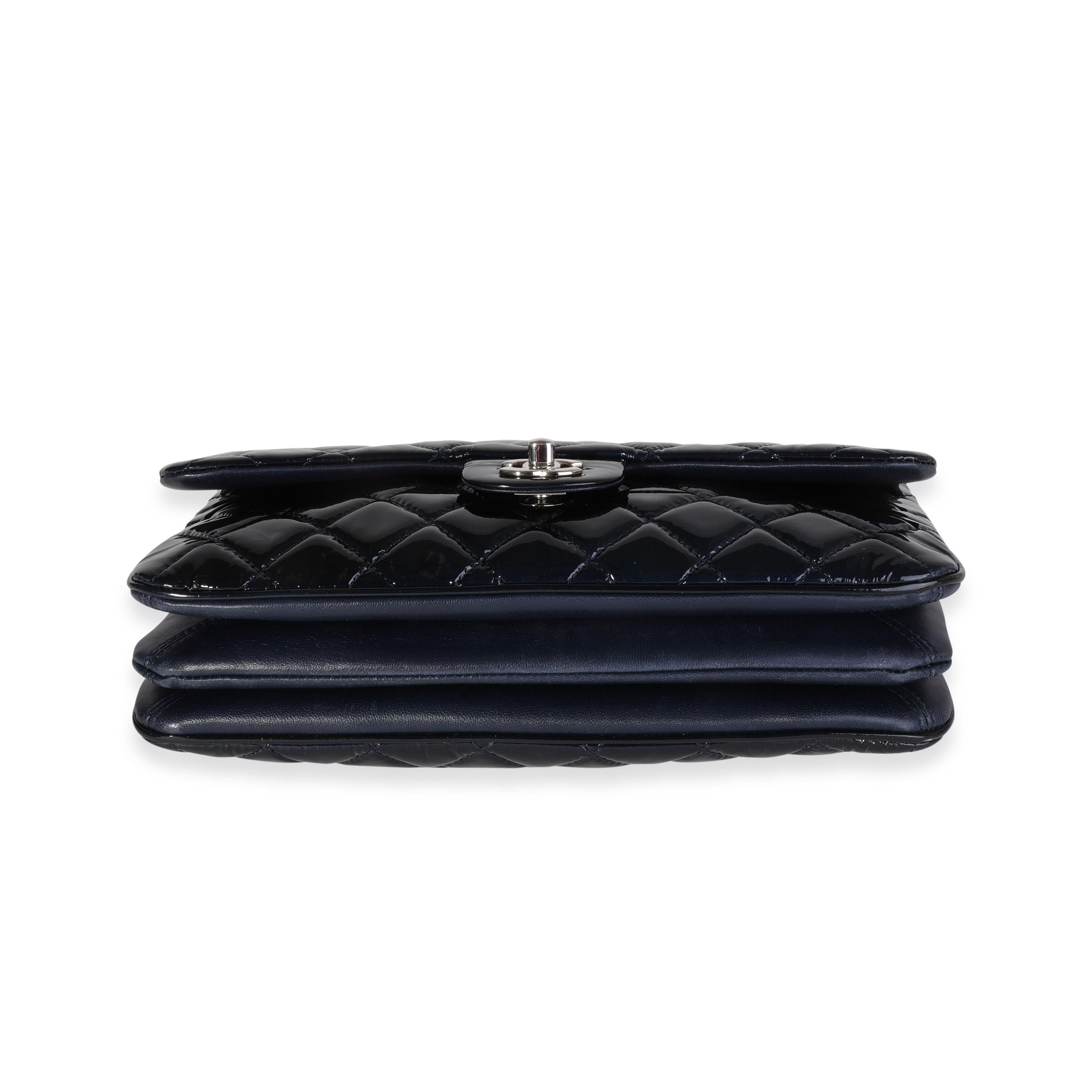 Chanel Navy Quilted Patent Leather Accordion Flap Bag 2