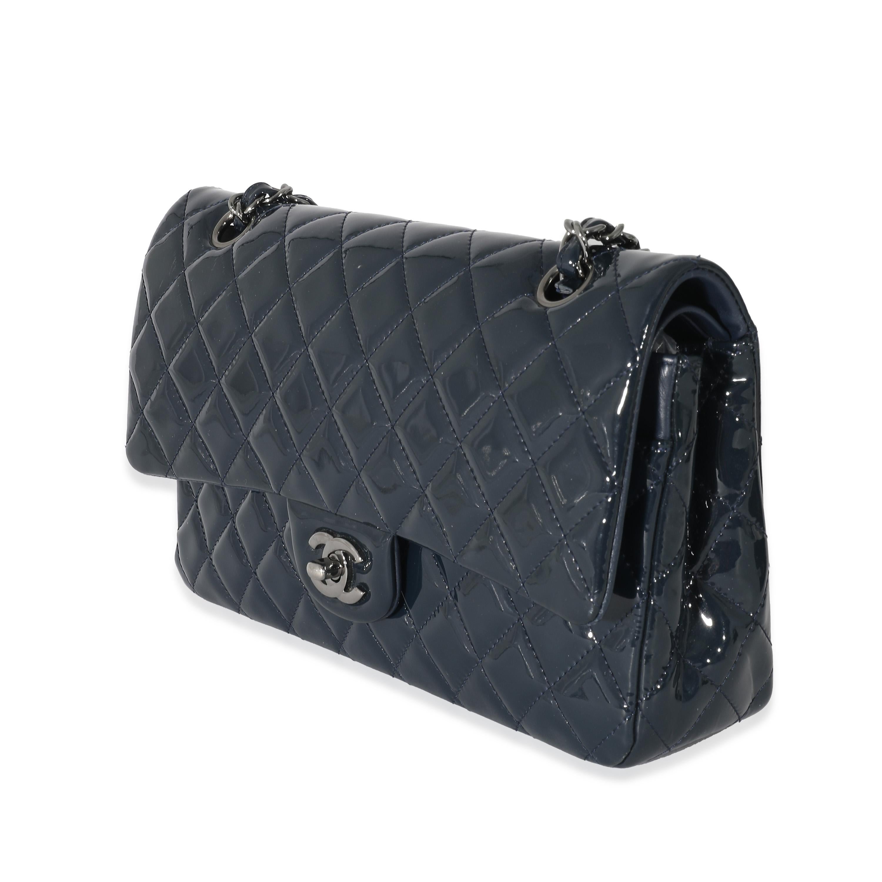 Women's Chanel Navy Quilted Patent Medium Classic Double Flap Bag