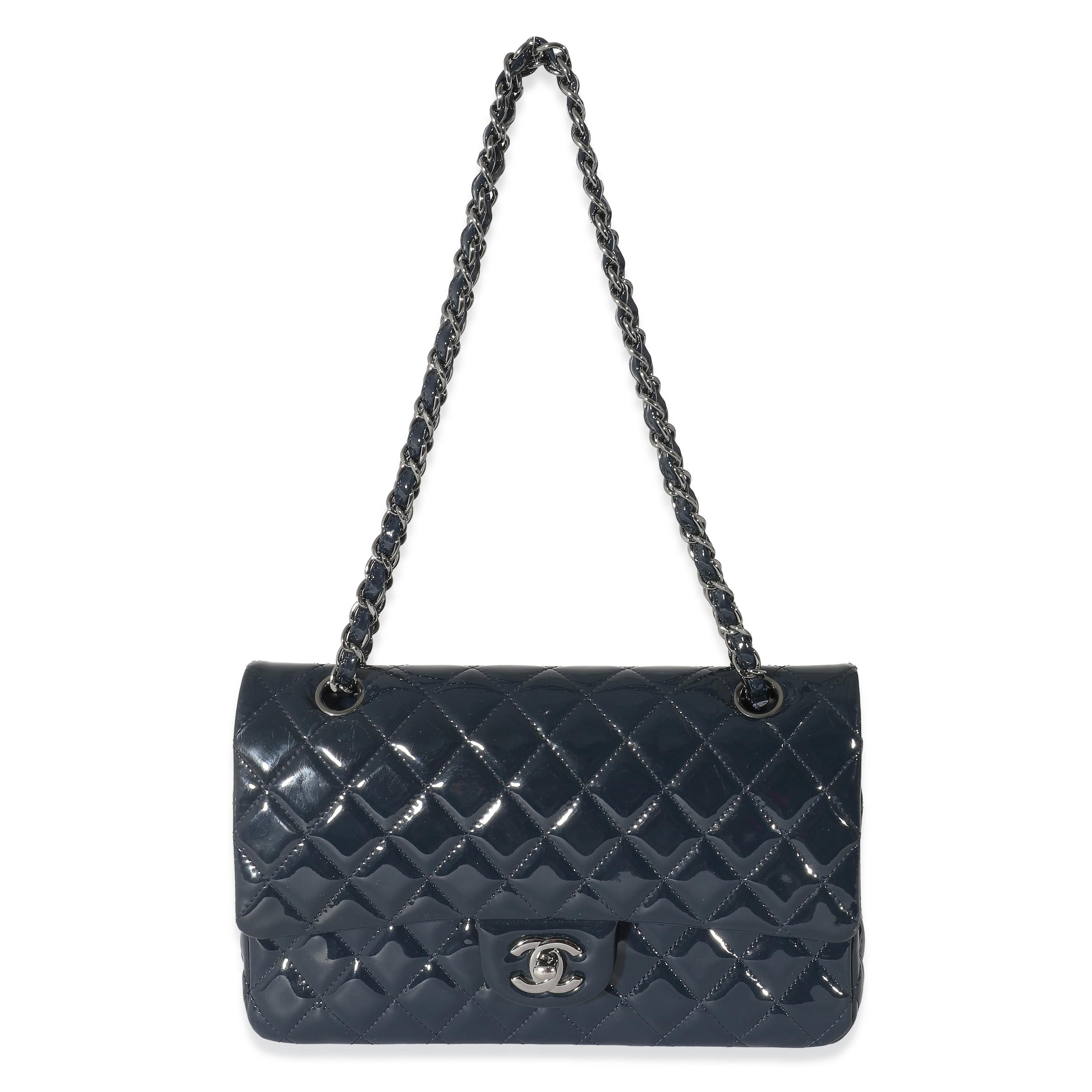 Chanel Navy Quilted Patent Medium Classic Double Flap Bag 2