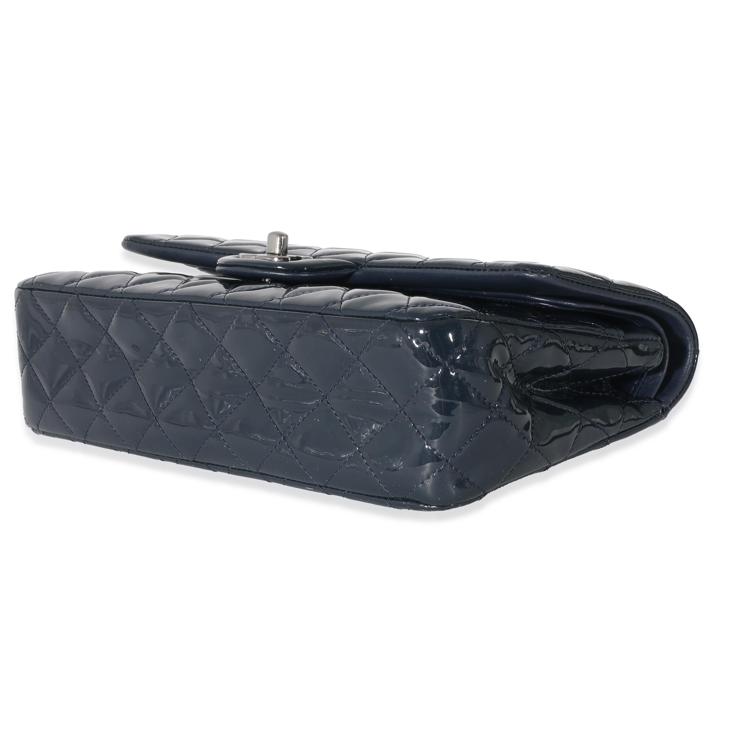 Chanel Navy Quilted Patent Medium Classic Double Flap Bag 3
