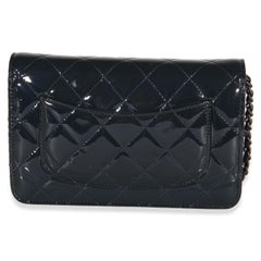 Chanel Navy Quilted Patent Wallet On Chain