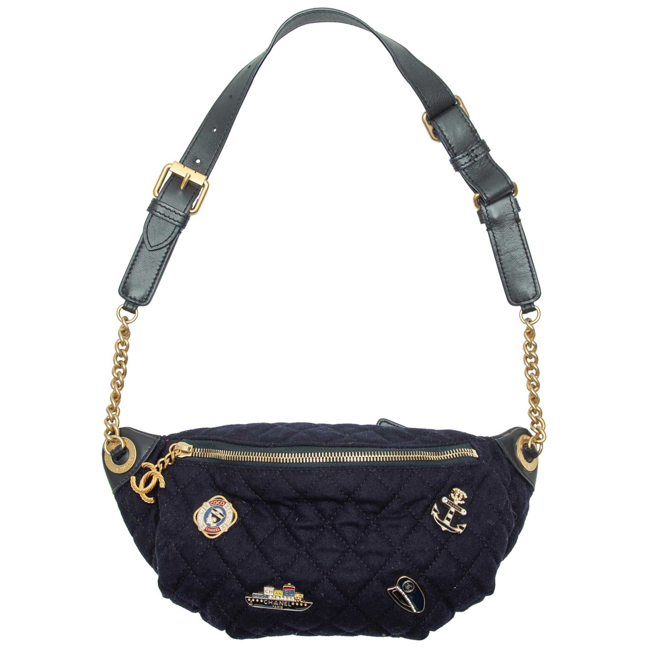 Chanel Navy Quilted Pin-Accented Belt Bag