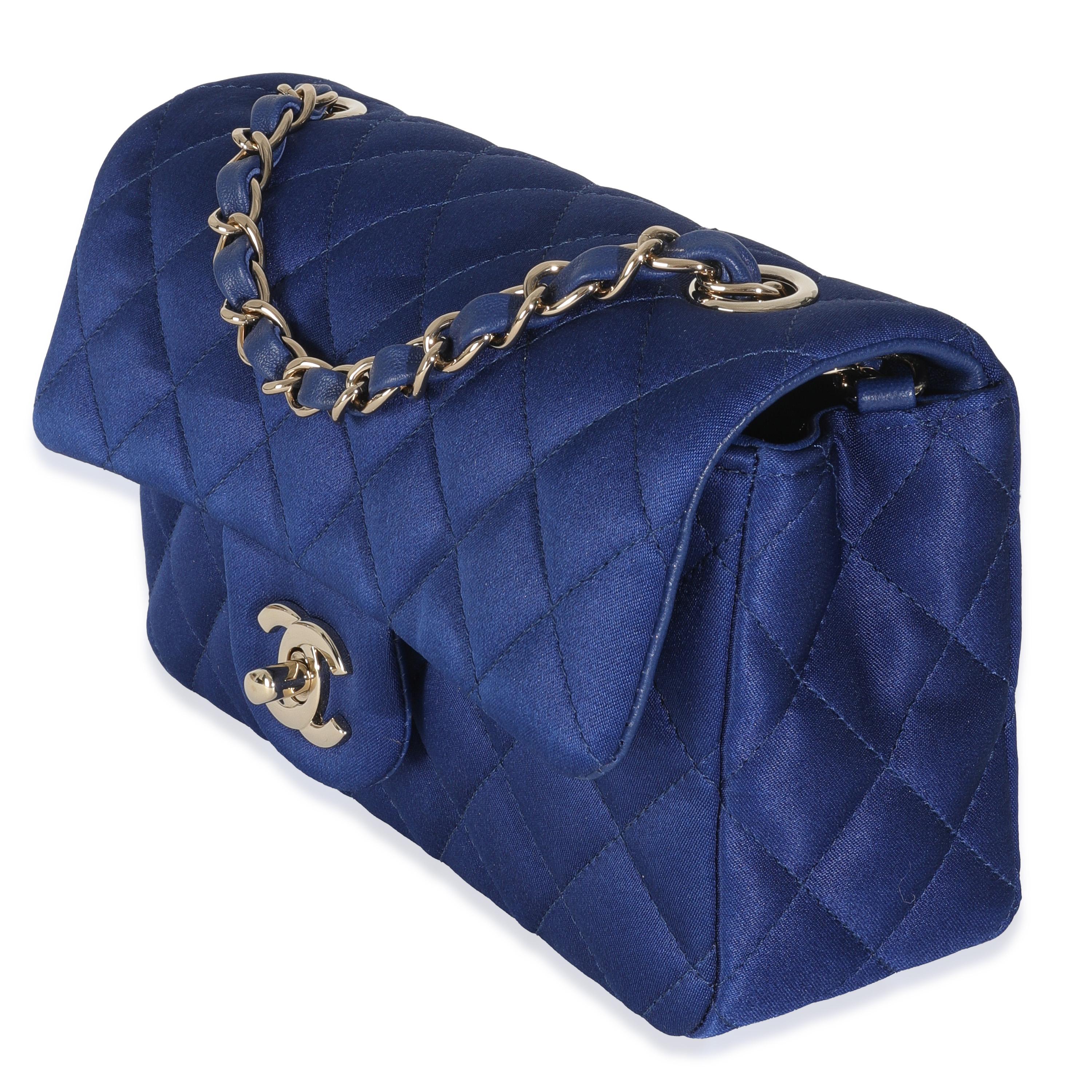 Women's or Men's Chanel Navy Quilted Satin Mini Rectangular Classic Flap For Sale