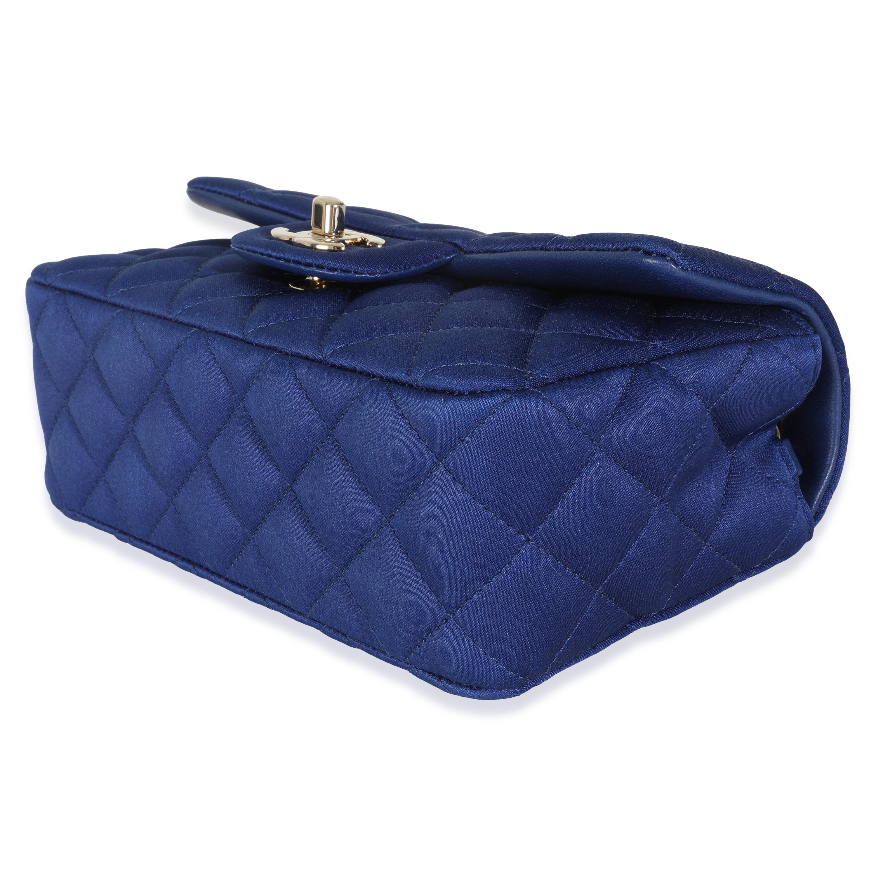 Chanel Navy Quilted Satin Mini Rectangular Classic Flap For Sale 1