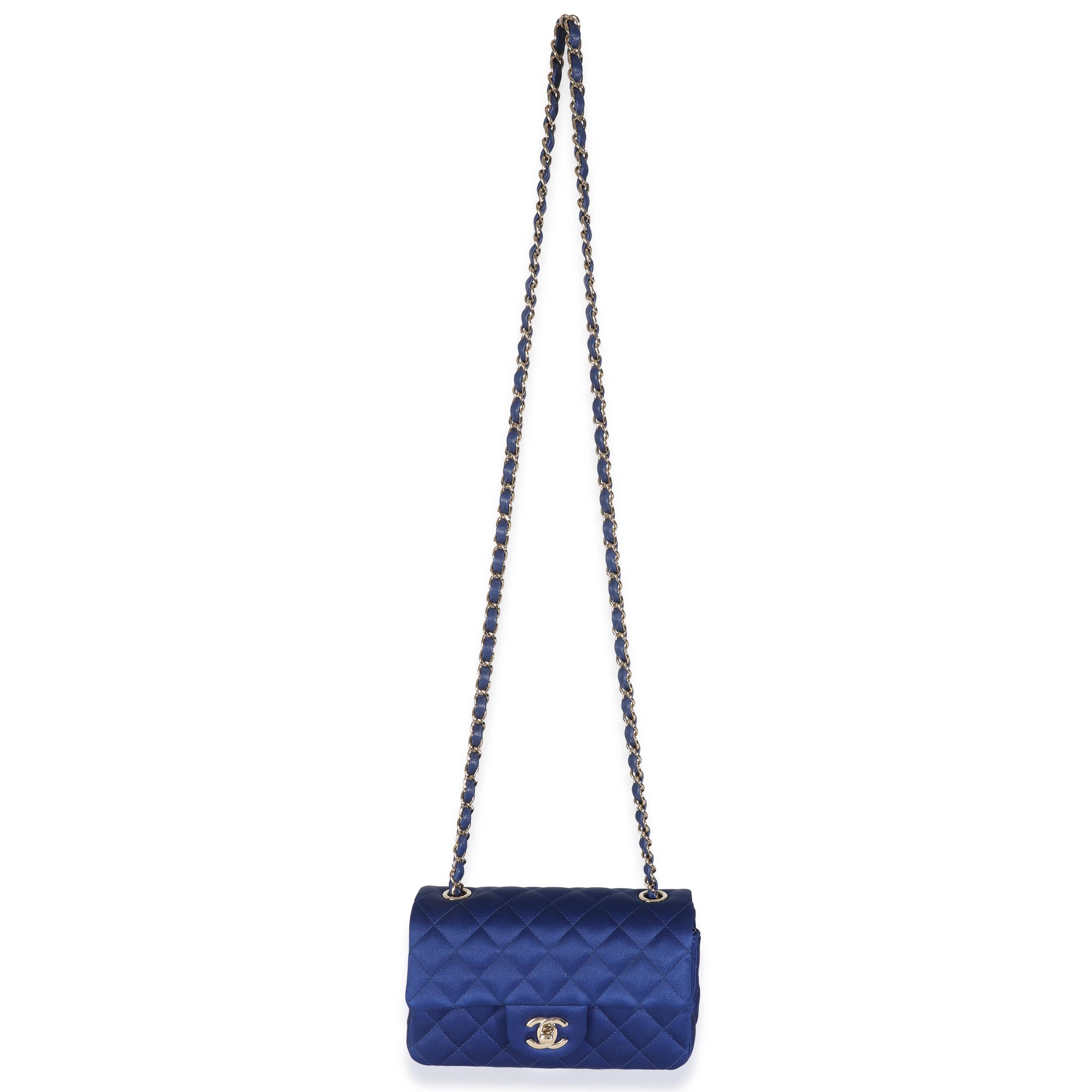 Chanel Navy Quilted Satin Mini Rectangular Classic Flap For Sale 2
