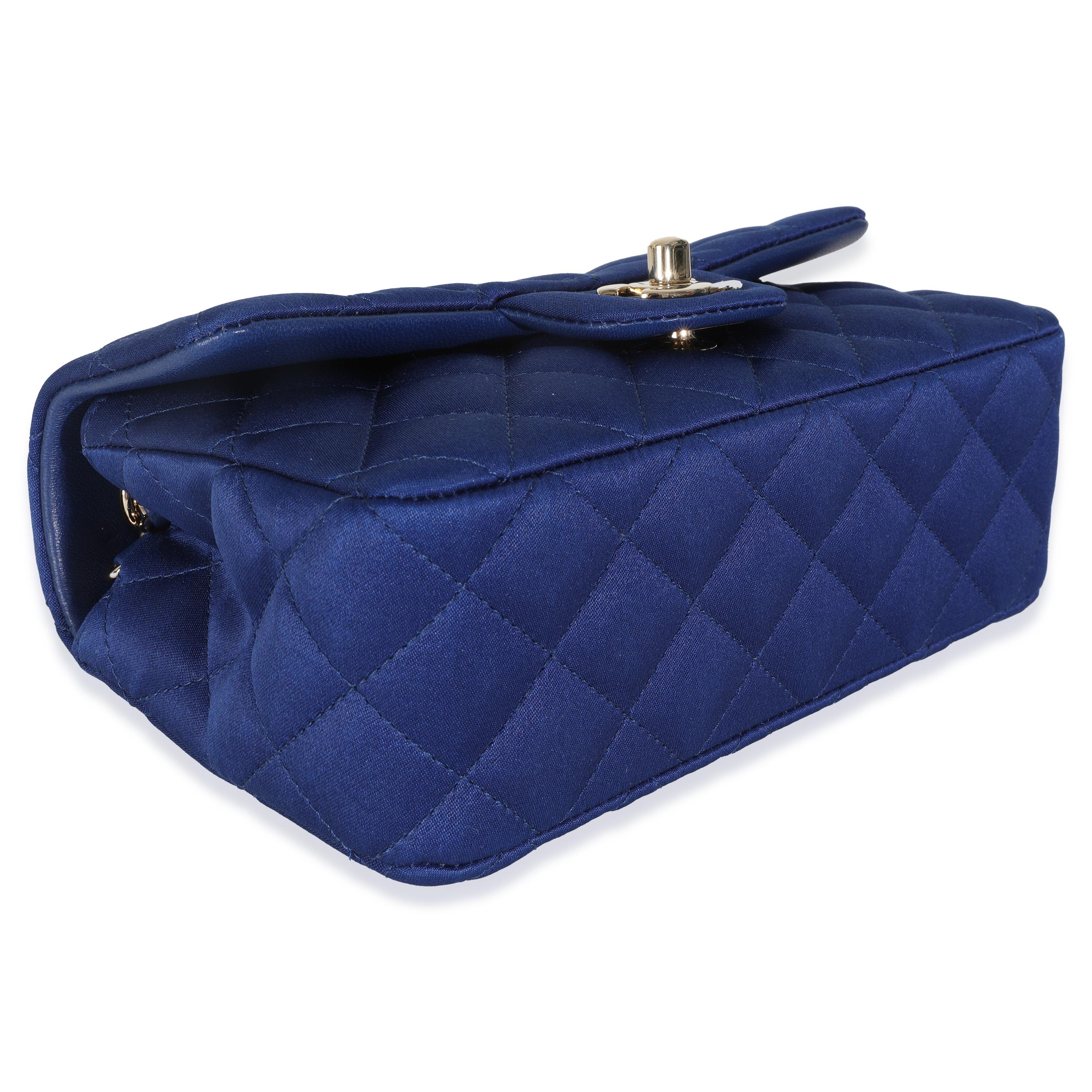 Chanel Navy Quilted Satin Mini Rectangular Classic Flap For Sale 3