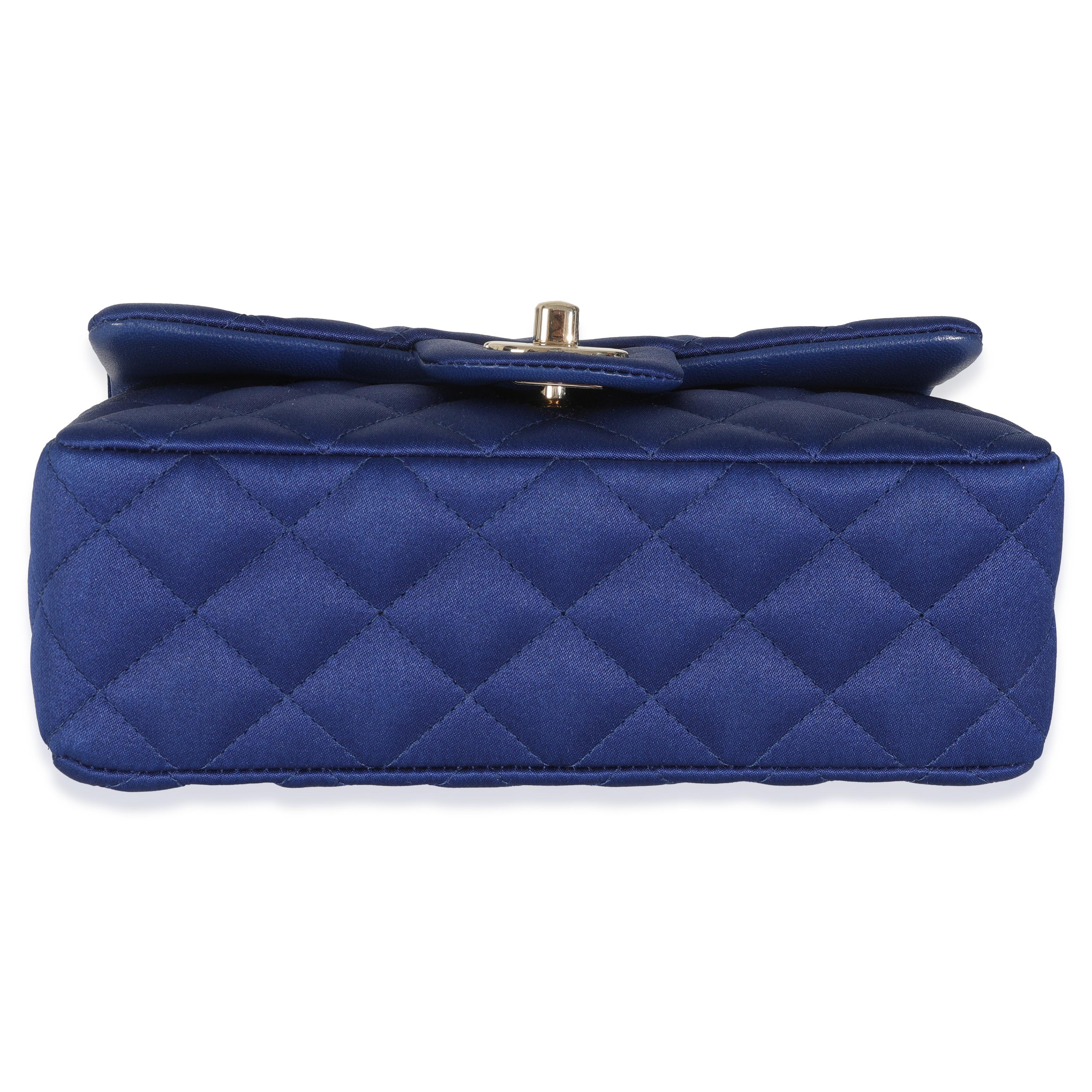 Chanel Navy Quilted Satin Mini Rectangular Classic Flap For Sale 4