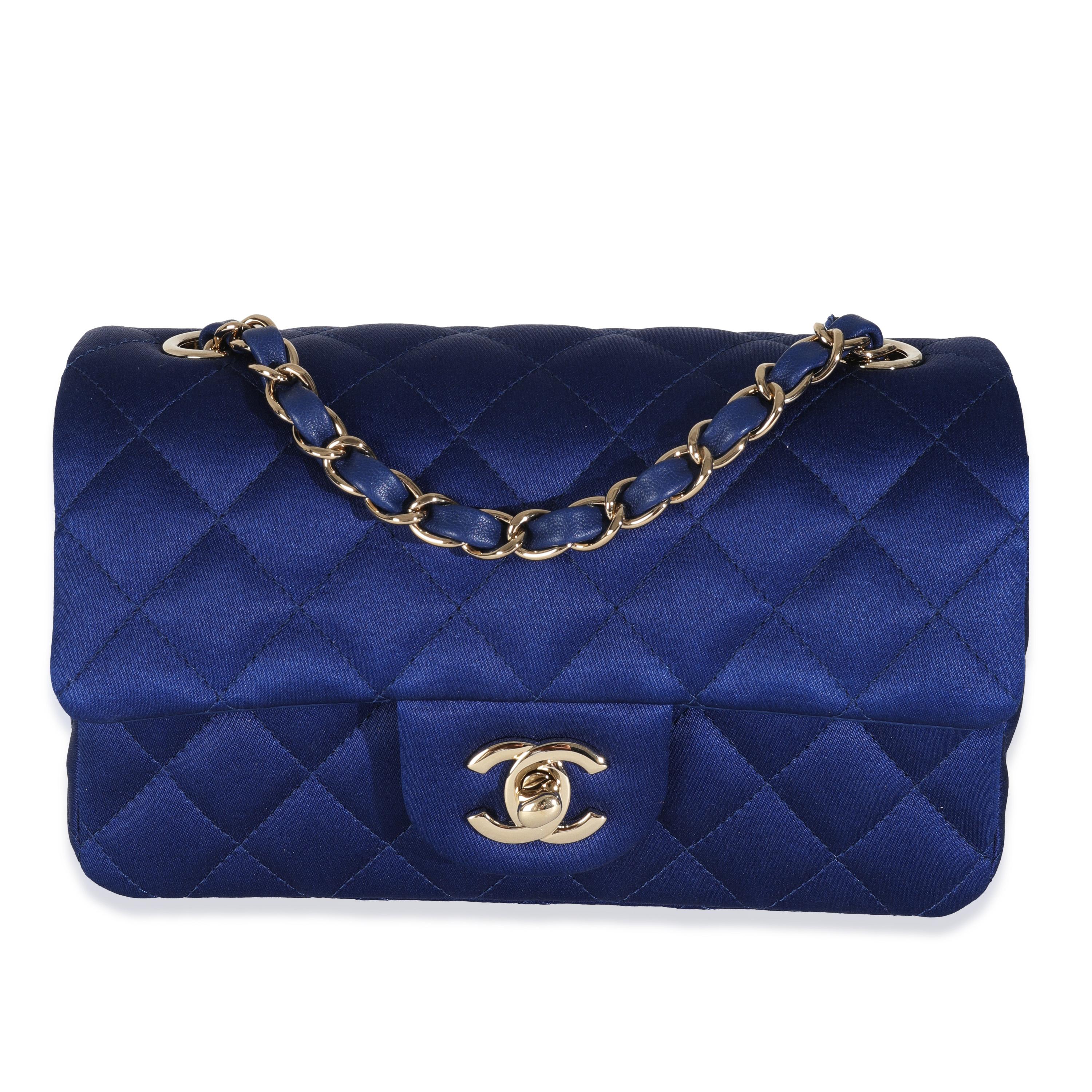 Chanel Navy Quilted Satin Mini Rectangular Classic Flap For Sale