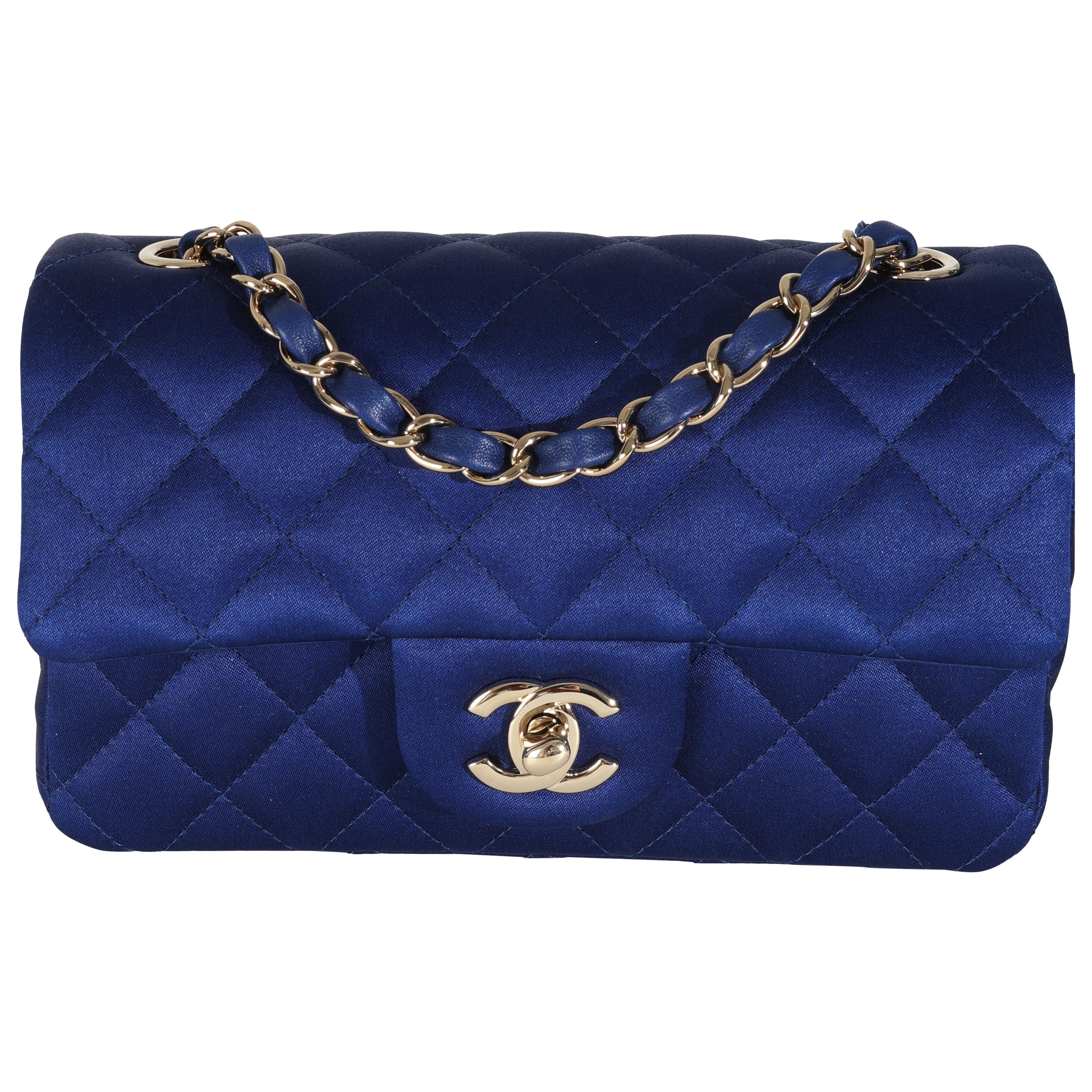 Chanel Navy Quilted Satin Mini Rectangular Classic Flap