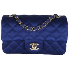 Chanel Navy Quilted Satin Mini Rectangular Classic Flap