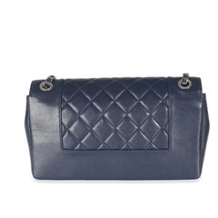 Chanel Navy Quilted Sheepskin Large Vintage Mademoiselle Flap Bag