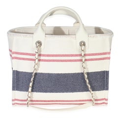 Chanel Navy Red Beige Striped Canvas Medium Deauville Tote