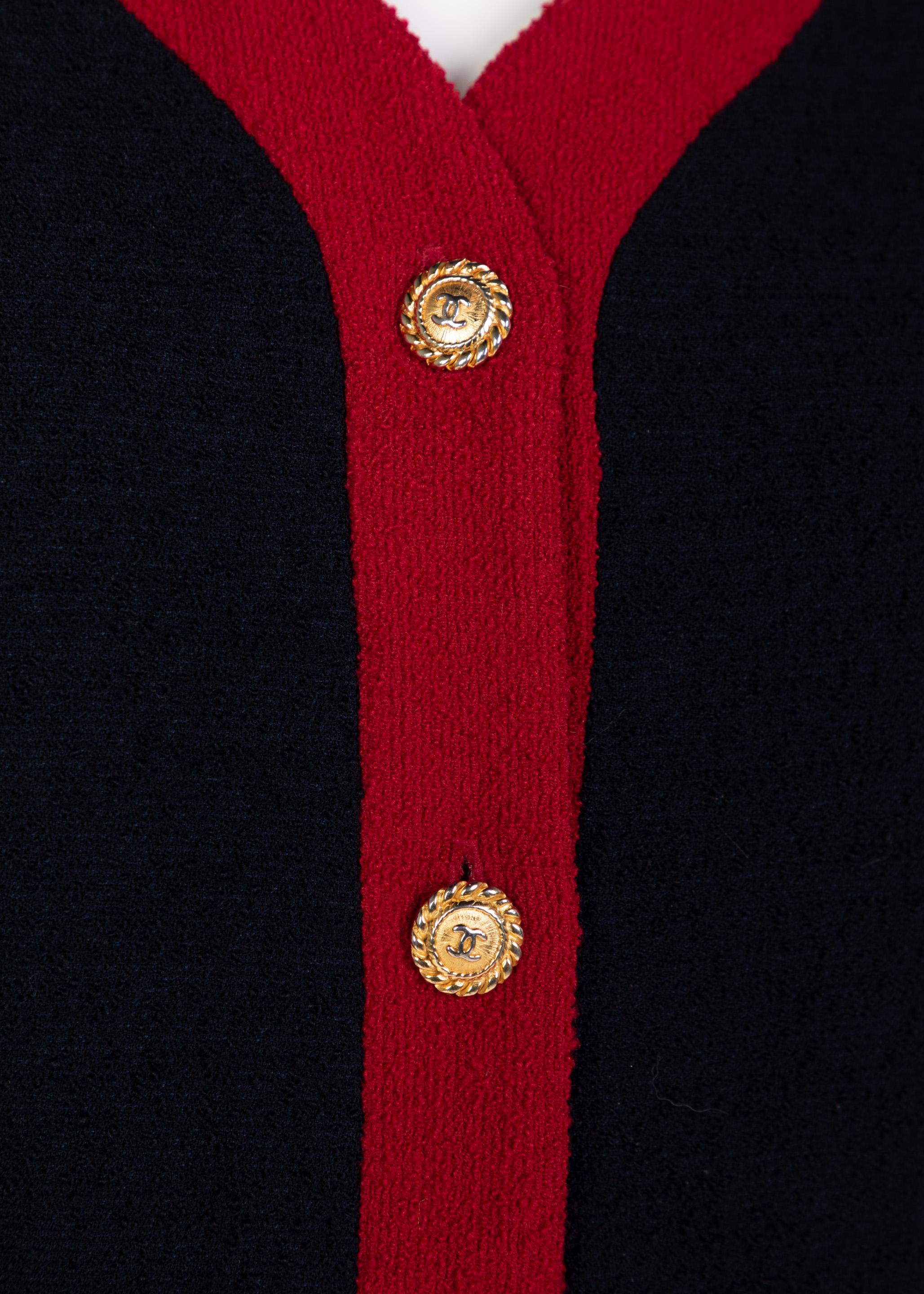 Women's Chanel Navy & Red Boucle Jacket w/ Gold CC Buttons, 1980s