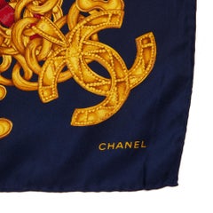 Chanel NAVY, RED & GOLD SILK VINTAGE CC CHAIN SCARF